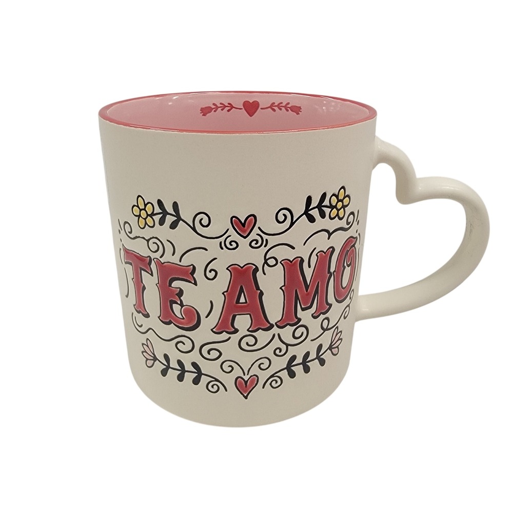 Spectrum Designz "TE AMO" Heart Handle Mug Pink Interior‎ Floral Coffee MUG